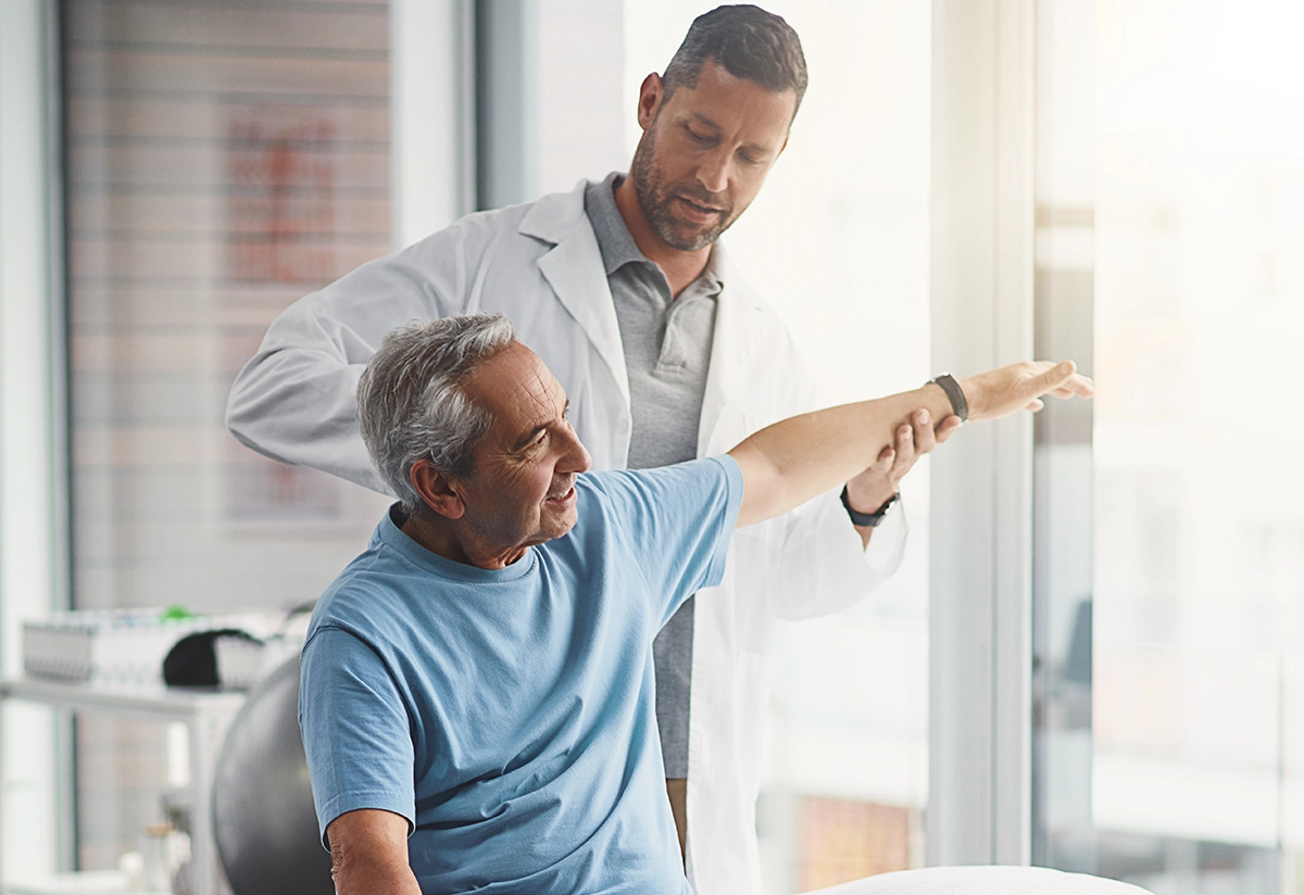 patient stretching arm